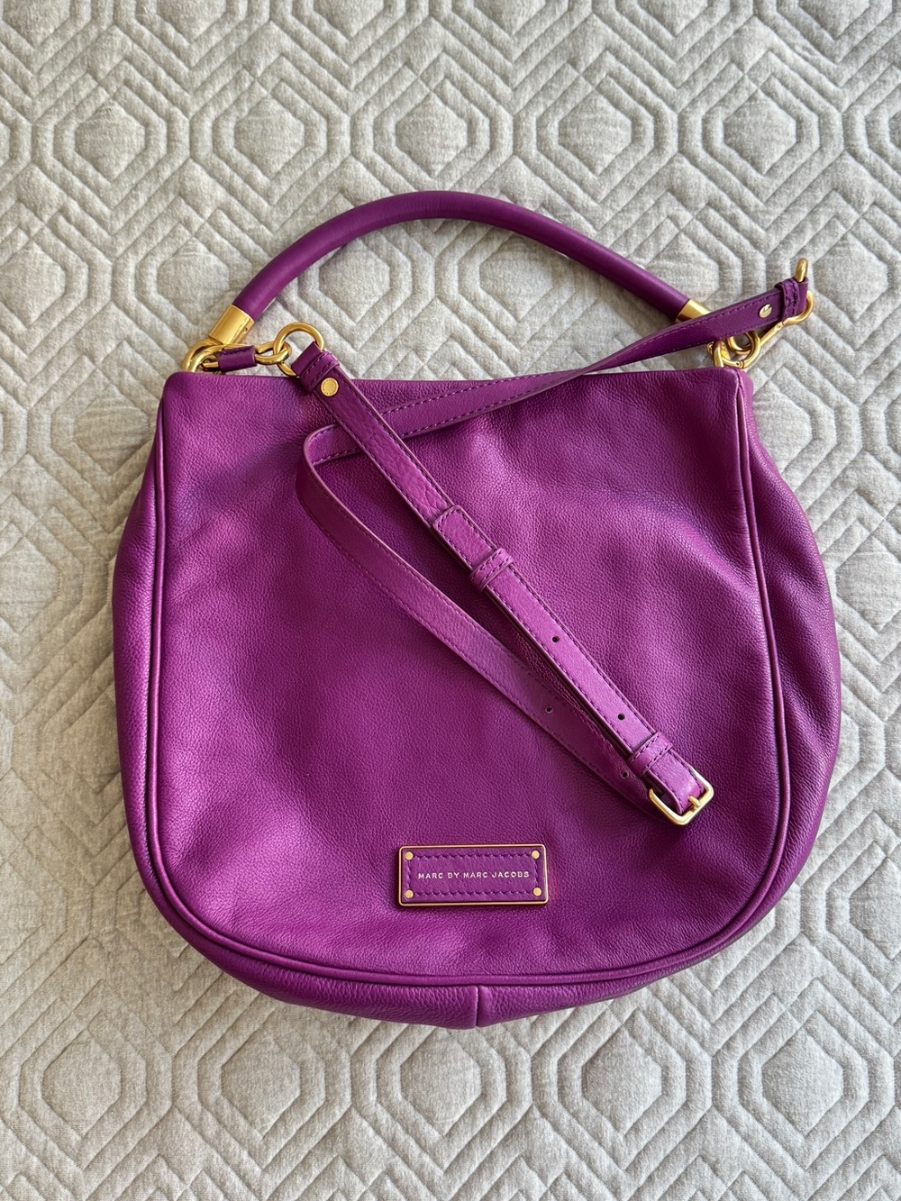 Marc by Marc Jacobs Bright Purple Leather Hobo Shoulder Bag with Gold Hardware